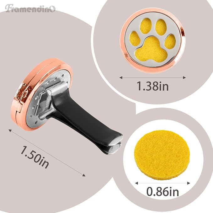 Framendino, 1 Pack Dog Paw Print Essential Car Oil Diffuser with 10 Felt Refill Pads Aromatherapy AIR Freshener Vent Clip Lockets for Men Women Gifts