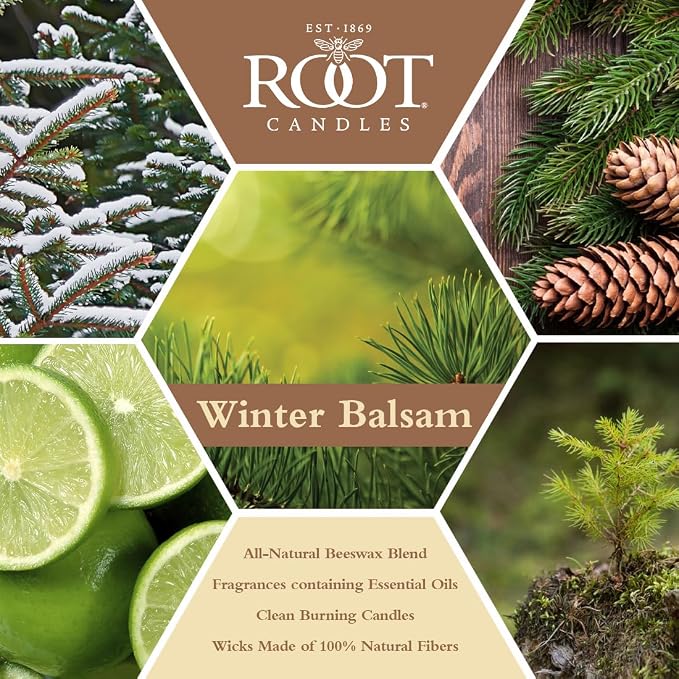 Root Candles Holiday Scented Candles Honeycomb Veriglass Premium Handcrafted Beeswax Blend Candle, Small, Winter Balsam