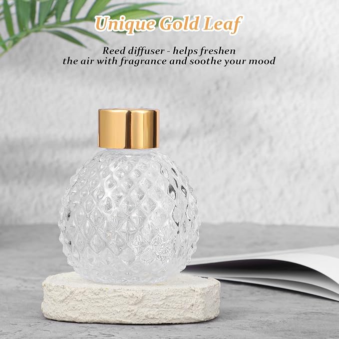4 Piece Reed Diffuser Set, 3.5-4.2oz Empty Bottles and 20 Reed Sticks, Unique Design for Home and Office