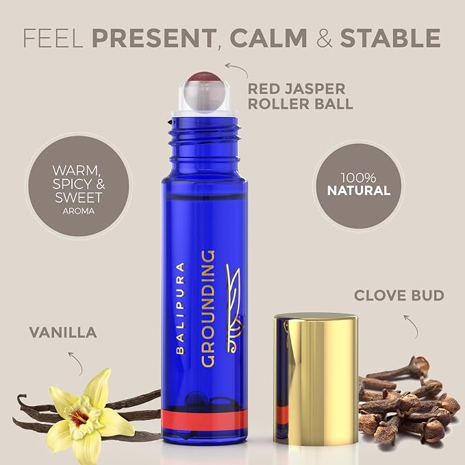 Grounding Vanilla Essential Oil Roll On with Positive Energy Chakra Crystals - Organic Essential Oils Blend, Roll On with Healing Crystals - Natural Essential Oil