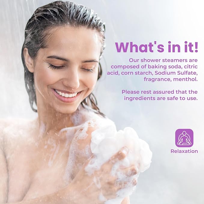 Shower Steamers 8 Pack Set Shower Bombs Tablets in Purple Box with 8 Fragrances with Shea Butter for Self-Care & Relaxation, Idea for Mothers Day Women and Men