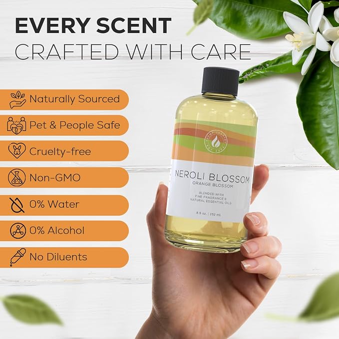 Aroma Country Neroli Blossom Diffuser Oil - Luxury Essential Oils for Diffuser Refill & Air Freshener Room Spray - Long-Lasting & Natural Home Fragrance, Neroli Scented Oil (8.5 Fl. oz)