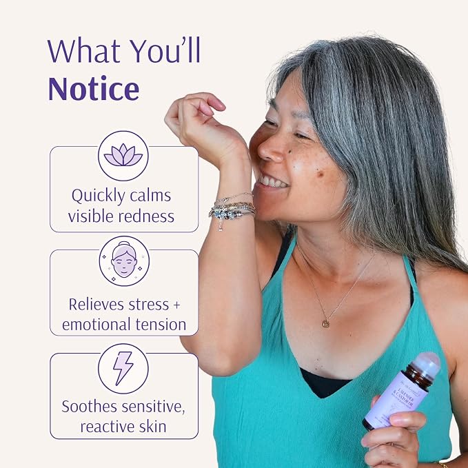 Holistic Goddess Organic Lavender & Castor Oil Roll-On with Rose Quartz Roller – Calming Night Ritual Oil for Stressed Skin & Visible Redness, 1.7 fl oz (50ml)