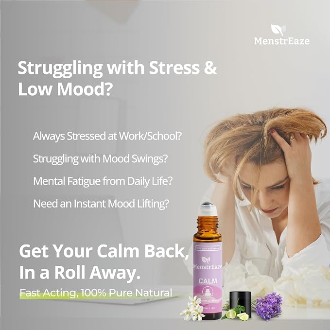 Natural Calm Essential Oil Roll On with Lavender, Neroli, Bergamot, & Rosehip Oil, Stocking Stuffer for Girls and Women, Stress Relief, Long Lasting Emotional Balance, Self Care Gifts for Women, 10ml