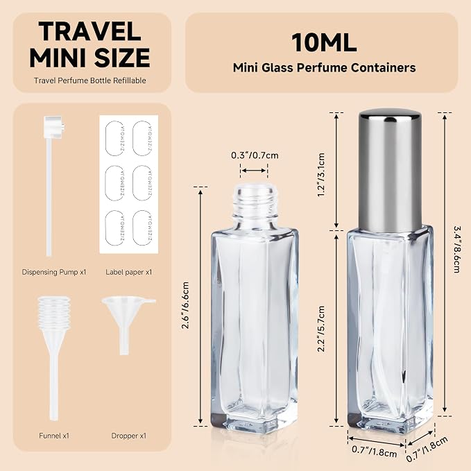 Perfume Travel Refillable Atomizer, 5 Pack 10ml Leak Proof Refillable Perfume Bottle for Air Travel, Purse and Business Trips, Glass Atomizer Sprayer for Cologne with Funnel & Pipette