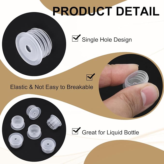 PATIKIL Bottle Adapter 0.59"/15mm Press in Plugs Clear 25Pcs, 0.12" Hole | for Oral Dispenser Liquid Oil Plastic Glass Bottles Stopper