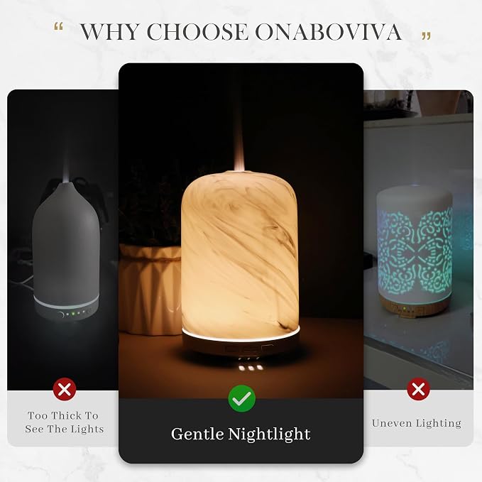 Essential Oil Diffuser - 2.4MHz Ultrasonic Ceramic Diffuser with Pulse/Continuous Mist & Night Light, Waterless Auto-Off, Silent Aromatherapy Diffuser for Home, Office, Yoga, Spa, Gifts & Home Decor.