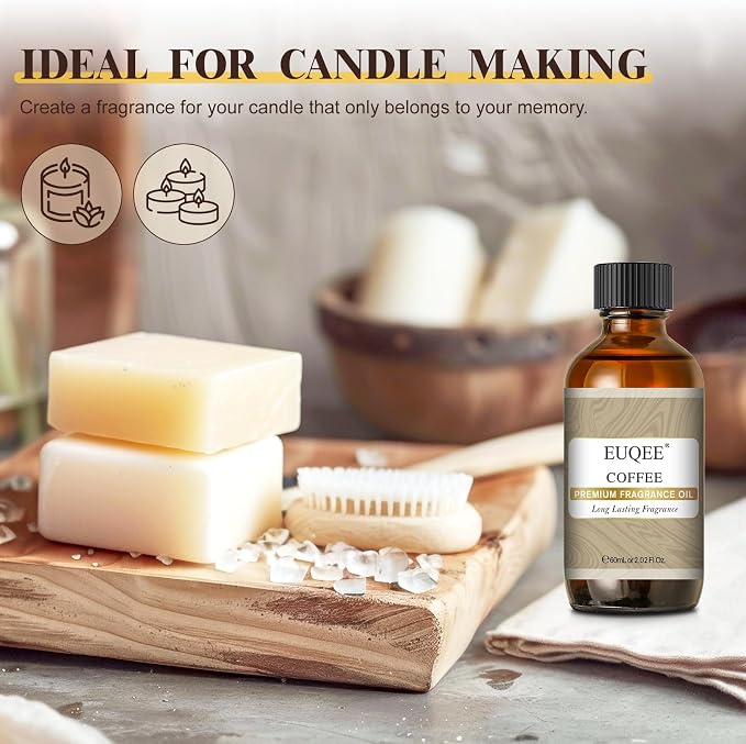 EUQEE 60ML Coffee Fragrance Oil 2.02 Fl oz Premium Fragrance Essential Oils with Glass Dropper for Diffuser, DIY Bath Bombs, Aromatherapy, Soap Candle Making