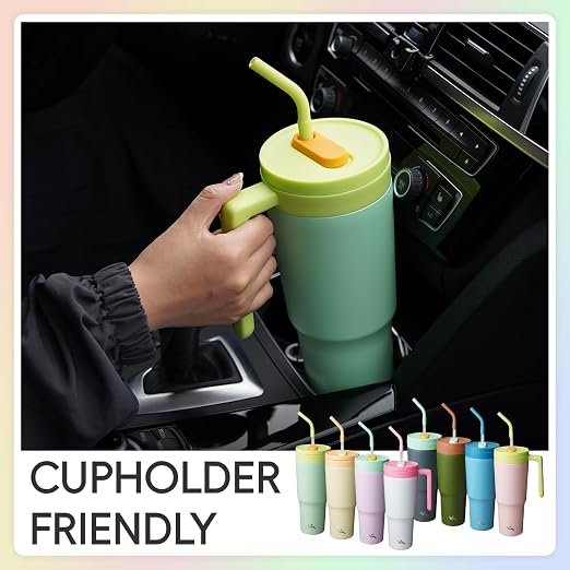 Konokyo 12 Pack 40 Oz Tumblers with Handle and Straw, Bulk Vacuum Insulated Stainless Steel Travel Mugs with Lids for Office, Events and Group Orders Lime