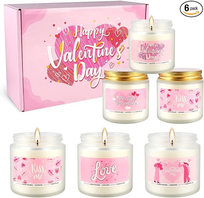 Valentine's Day Scented Candles Gift Set, 6 Pack 3.05 oz Candles - Romantic Gifts for Her: Wife, Girlfriend, Mother, and for Him: Husband, Boyfriend - Long Lasting Aromatherapy Candle for Home Decor