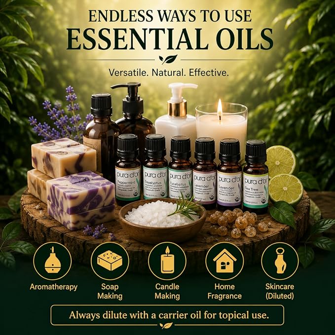 PURA D'OR Organic Sweet16 Essential Oils Set - 16x 10mL Wood Box Aromatherapy Gift Set - 100% Pure Therapeutic Grade for Relaxation and Wellness (Lavender, Rosemary, Turmeric, Ylang Ylang & More)