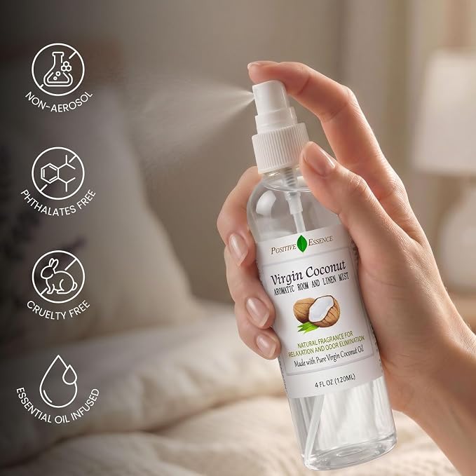 Virgin Coconut Linen and Room Spray, Natural Aromatic Mist Made with Pure Virgin Coconut Oil, Relax Your Body & Mind, Perfect as a Bathroom Air Freshener Odor Eliminator