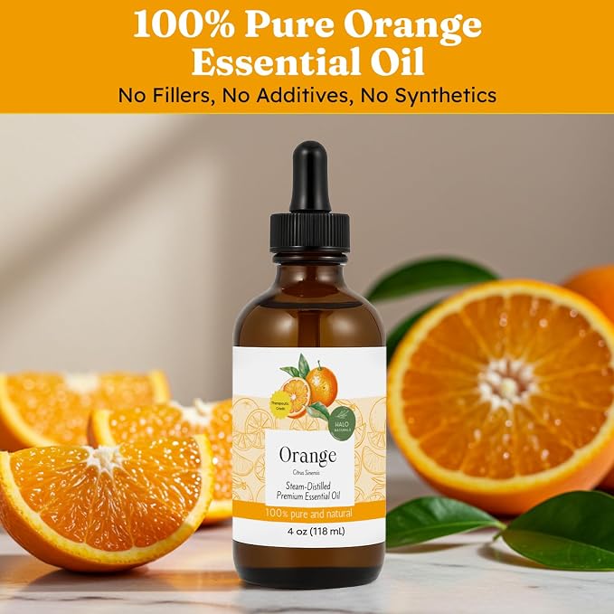 Steam Distilled Orange Essential Oil - Premium Hair Growth Oil for Scalp Stimulation & Refreshing Aroma - Essential Oil Supports Healthy Hair, Skin & Mental Clarity - 4oz