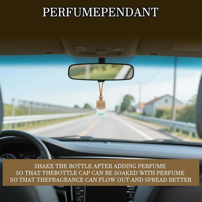 4-Pack Refillable Car Air Freshener Hanging Diffuser Empty Glass Bottle with Wooden Cap & Reed Sticks Essential Oil Aromatherapy Pendant Drift Car Fresheners for Women Men-Car Accessories