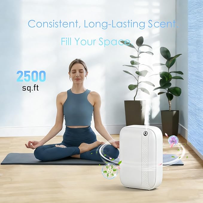 Essential Oil Diffuser, Waterless & Ultrasonic Aromatherapy Diffuser for Home, Office, Hotel, 13.5 OZ Capacity Up to 2500 Sq.Ft Coverage Room Scent Diffuser with App & Button Control(White)