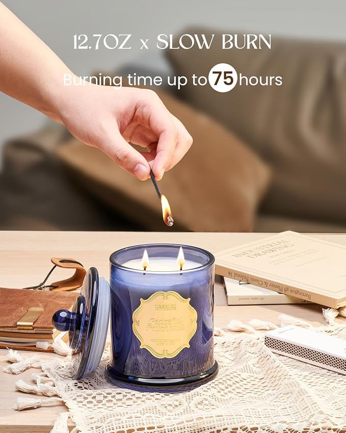 M&SENSE Patchouli Aromatherapy Candle, 2 Wick 75H Relaxation Gift | Organic Soy Candle for Stress Relief Relaxation Meditation, Housewarming Gift