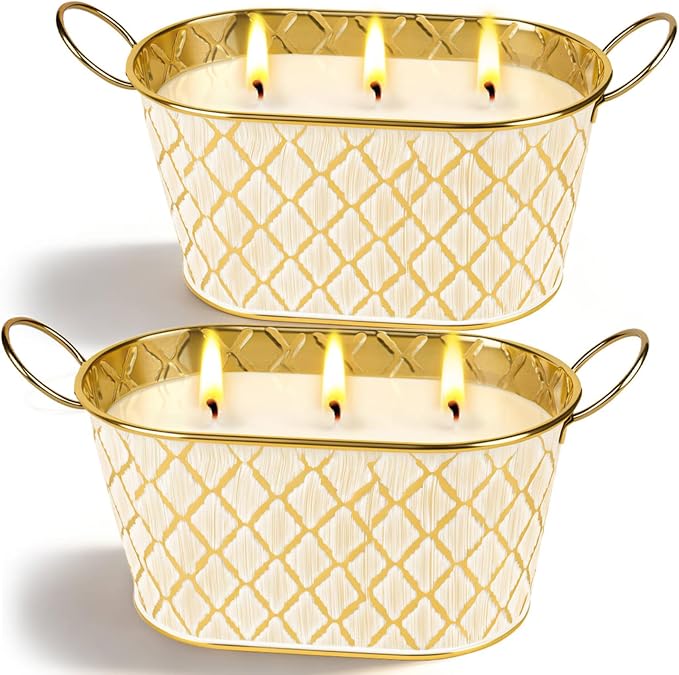 Citronella Candles Outdoor, Large Soy Wax Candle for Patio, 2 Packs 140 Hours Long Burn Lemongrass Citronella Scented Tin Candle for Home, Outdoor, Garden, Yard, Camping, Party, Terrace (3-Wick)