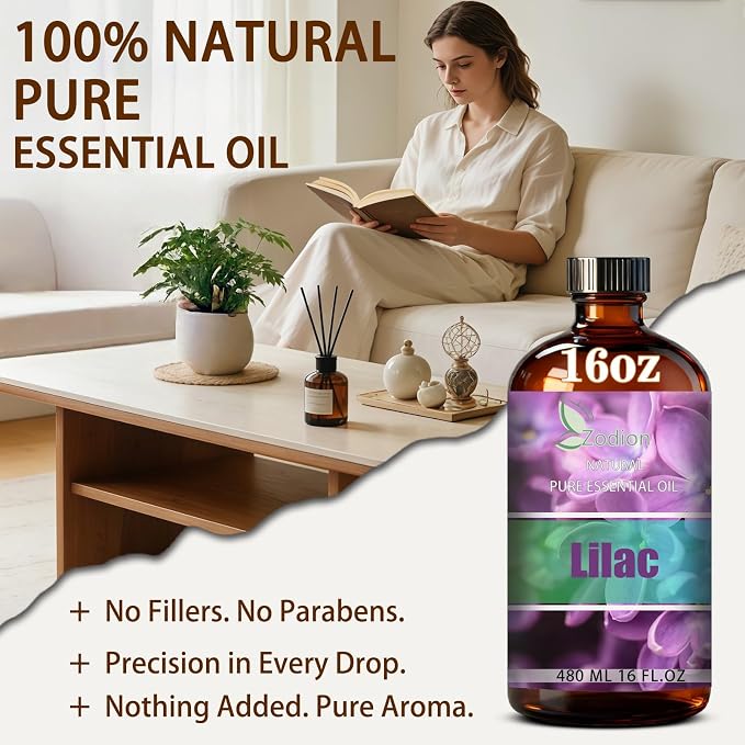 Lilac Essential Oil, Lilac Fragrance Oil for Diffuser, Massage, Humidifier, DIY Candle, Soap Making, Home, Bath, Yoga - 16 fl oz (480ml) - ZODION Essential Oils