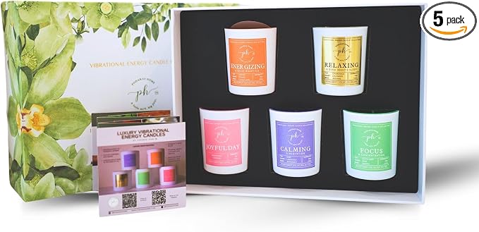 12% Essensential Oil Natural Soy Wax Samplers, A Gift Set of 5 Candles for Vibrational Enery and Positive Mindset, 1 Wick, 5 of 45 g/ 1.59 oz Candle, 13 Hours of Burning time x 5