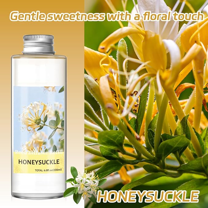 SCENTORINI Reed Diffuser Oil Refill, Honeysuckle Diffuser Oil 6.76 Fl Oz, Natural Scented Essential Oil Refill Long Lasting Summer Home Fragrance for Room Spa Aromatherapy Bathroom Home Decor