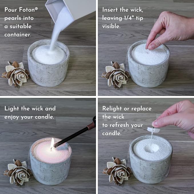 Foton Pearled Candle 18 Oz - Sassy Citrus Scented Non Toxic Luxury Long Lasting Powder Candles up to 120 Hours - Refillable Candle Sand with 30 Wicks for Candle Making
