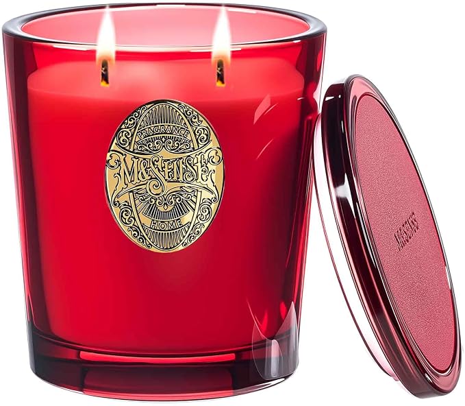 M&SENSE Large Two-Wick Soy Candle | Wild Rose & Red | 19.8 oz, 120H Burn Time | Luxury Scented Candle for Relaxation, Home Décor,Gift for her| Ideal for Valentine Day