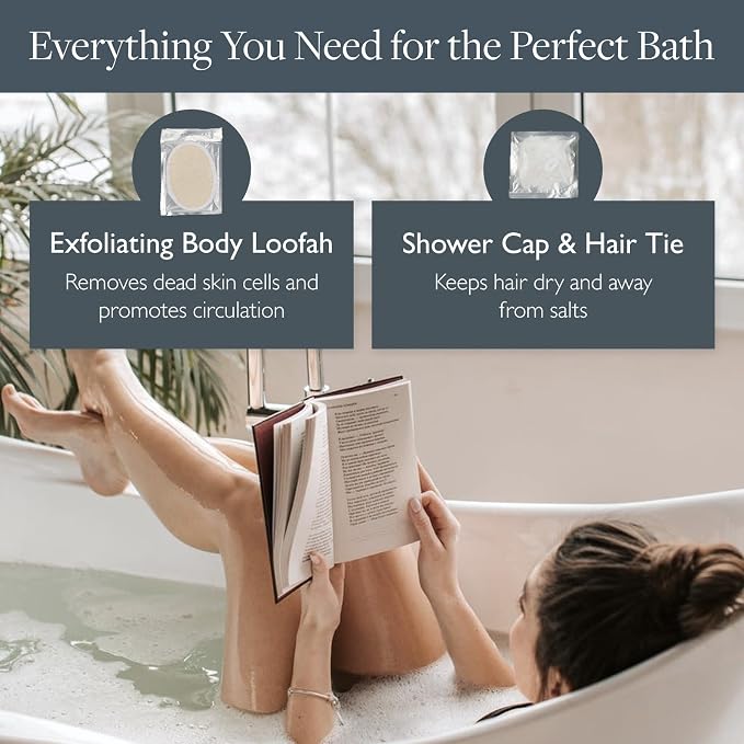 Scentered Prepare for a Great Night's Sleep Bath Set - Bath Salts, Aromatherapy Balms, Body Loofah, Hair Tie & Shower Cap - Relaxing Bath Set for Restful Sleep