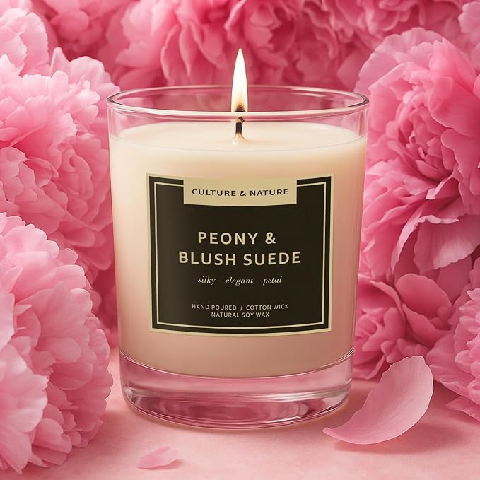 CULTURE & NATURE Natural Soy Wax Candle 7oz Peony & Blush Suede Scented