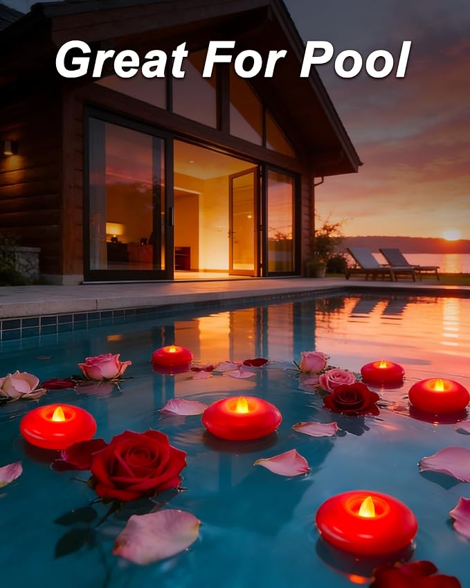 Homemory 12 Pack 3” Flameless Led Floating Candles, 200 Hour Red Battery Operate Waterproof Tealights for Cylinder Vases, Centerpieces at Wedding Decor, Party, Pool