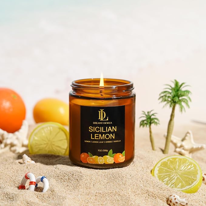 Sicilian Lemon Candles, 7oz Sicilian Lemon Scented Candle, Natural Soy Candles for Home Scented, Long Lasting with 50 Hour Burn Time, Gifts for Men Women