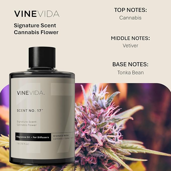 VINEVIDA [16 Fl Oz] Cannabis Flower Fragrance Oil for Cold Air Diffusers, Essential Oils for Diffuser Oil Refill & Air Freshener Room Spray