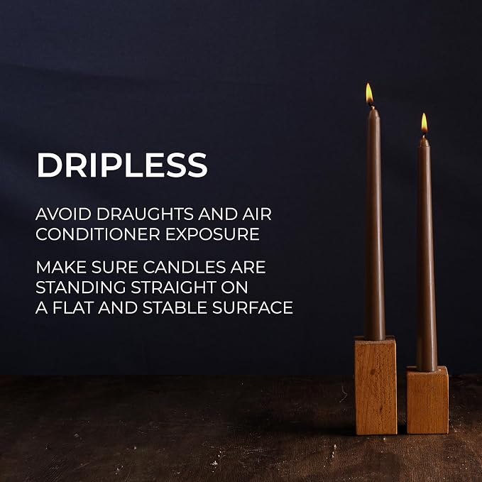CANDWAX 10 inch Taper Candles - Set of 4 Dripless Tapered Candlesticks - Unscented, Perfect for Dinner and Household Use - Brown Candles for Home Decor