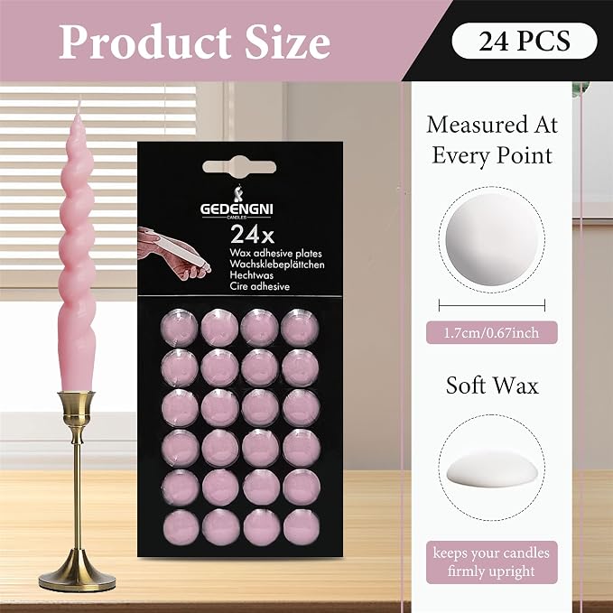 Taper Candle Wax Dots - 24pcs Spiral Sticky Dots White Adapter Small Adhesive, Soft Wax for Any Holder Accessories - Pink