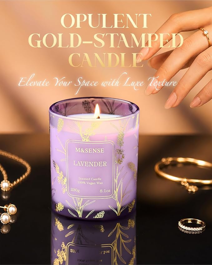 M&SENSE Lavender Candles Vegan Soy, 8.1oz Lavender Scented Candles for Summer Relaxing Bathtub Aromatherapy Calming Sleep, 42-Hour Long Lasting Candle Non Toxic for Home, Fancy Gifts for Women & Men