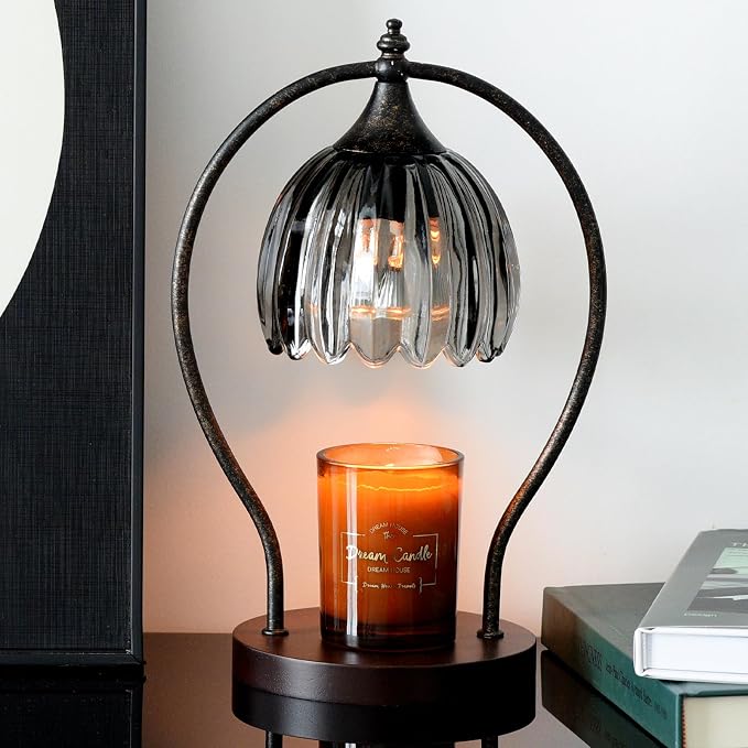Candle Warmer Lamp, Vintage Dimmable Candle Warmer with Timer, Wax Melts Warmer for Jar Candles Birthday Gifts for Men & Women, House Warming Gifts New Home Decor for Bedroom Living Room, Gray Black