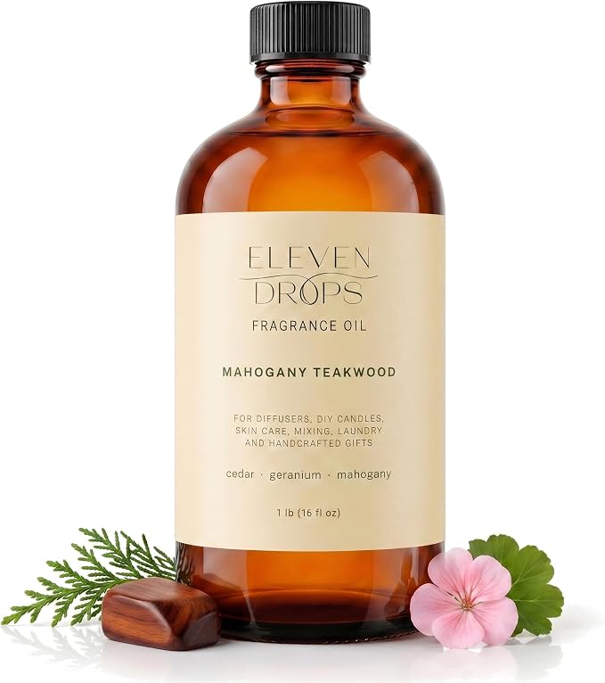 Mahogany Teakwood Fragrance Oil | Cedar, Geranium & Mahogany Notes | Long Lasting Scent Reed Diffuser Oil for Home, Office, Hotel, Car & Linen Spray | Pet Friendly IFRA Compliant, 16 oz