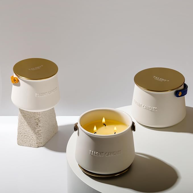 Scented Candles Ceramics Cup Handheld 3 Wicks Natural Soy Wax Candles Gifts for Women & Men (Summer Night)