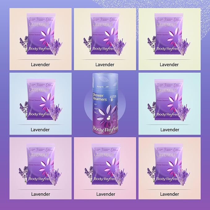 BodyRefresh Lavender Shower Steamers Aromatherapy 8 Pack - Birthday Gifts for Women, Mothers Day Gifts for Mom Wife from Daughter, Shower Bombs for Home Spa Relaxation Self Care