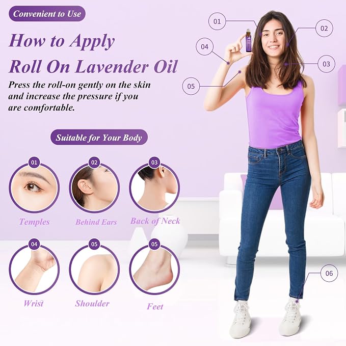 Lavender Essential Oil Roll On for Bedtime & Relaxation, Pre‑Diluted Calming Aromatherapy for Pillow, Pulse Points, Skin & Massage, Portable 10mL Rollerball – Mumianhua