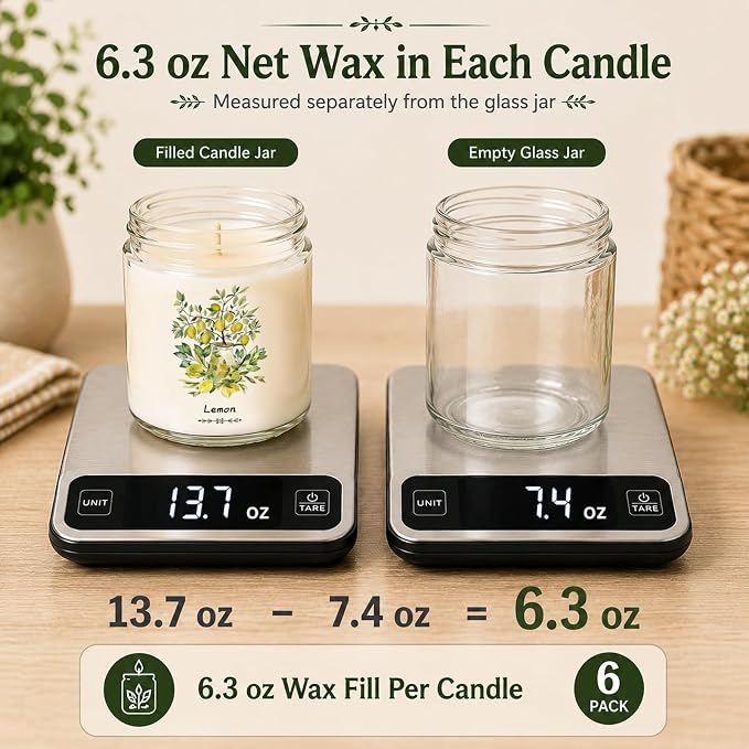 6 Pack Scented Candles Gift Set for Women, Soy Wax Jar Candles for Home, 37.8 oz Total Up to 300 Hours Burn Time, Fresh Scents, Lavender Lemon Mint Ocean Watermelon Vanilla Coconut
