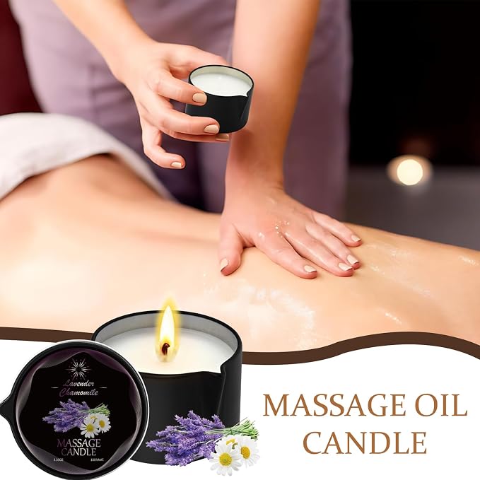 3 Pack Low Temperature Massage Candle & Lotion Candle Set, Soy Wax with Jojoba & Shea Butter, Melts into Moisturizing Skin Oil for Home Spa & Relaxation, 2.35 oz - 3 Scents