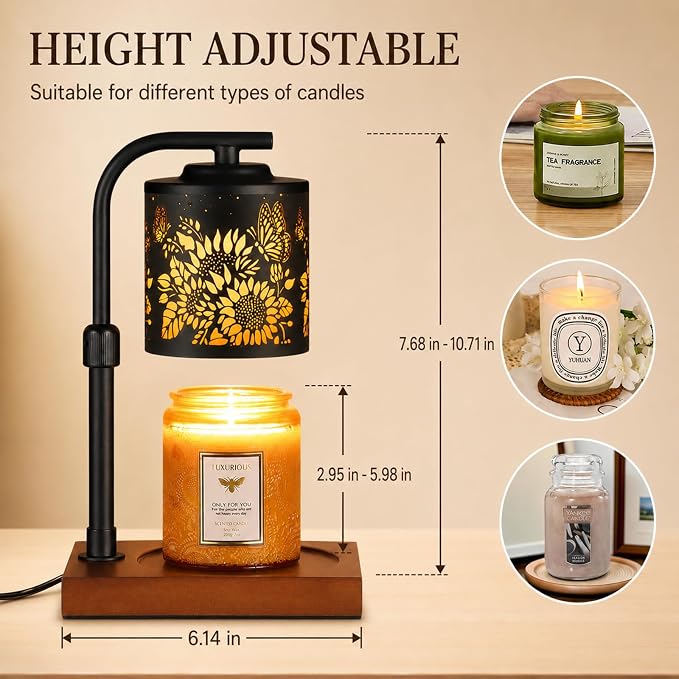 mocosa Candle Warmer Lamp with Adjustable Height Dimmable for New Home Decor Electric Candle Warmer for Jar Candles Birthday Gifts for Women Mom(Sunflower)