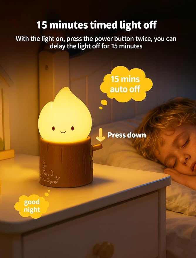 Stump Fire Night Light, Flameless Candles Lamp, Rechargeable Silicone Flame lamp, Portable Campfire Light, Cute Night Light for Bedroom, Outdoor, Camp, Funny Gifts for Kids Teens Adults
