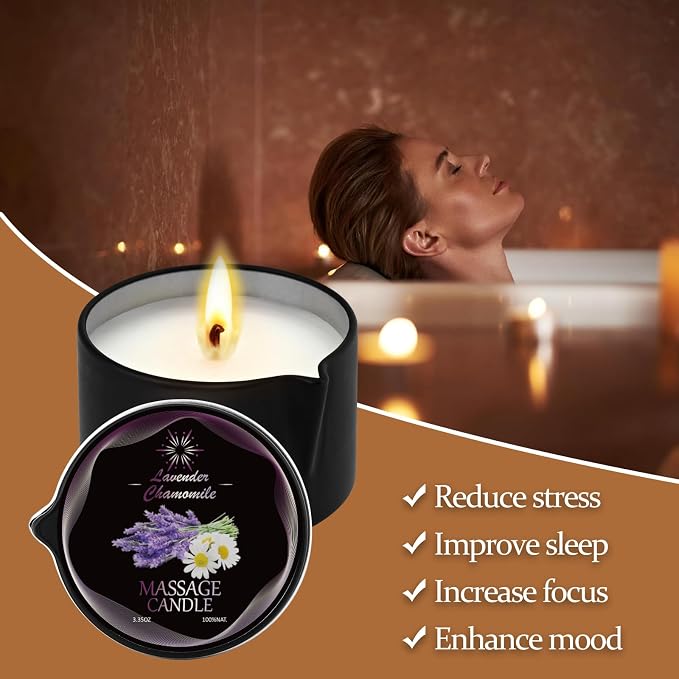 3 Pack Low Temperature Massage Candle & Lotion Candle Set, Soy Wax with Jojoba & Shea Butter, Melts into Moisturizing Skin Oil for Home Spa & Relaxation, 2.35 oz - 3 Scents