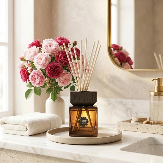 Gulab Jamun by Imjitt - Authentic Thai Botanical Aroma Diffuser with Turkish Rose and White Tea Notes, Featuring Luxury Reed diffusers for Home to Create a Welcoming, Long-Lasting Ambient Scent