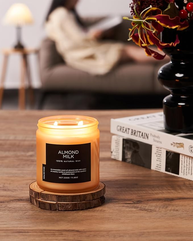 M&SENSE Creamy Vanilla Scented Candle, 11.6oz Clean Non Toxic Home Sweet Scent 70 Hours Burn Time Fragrance Candle for Home Decor 2 Wick Natural Soy Wax