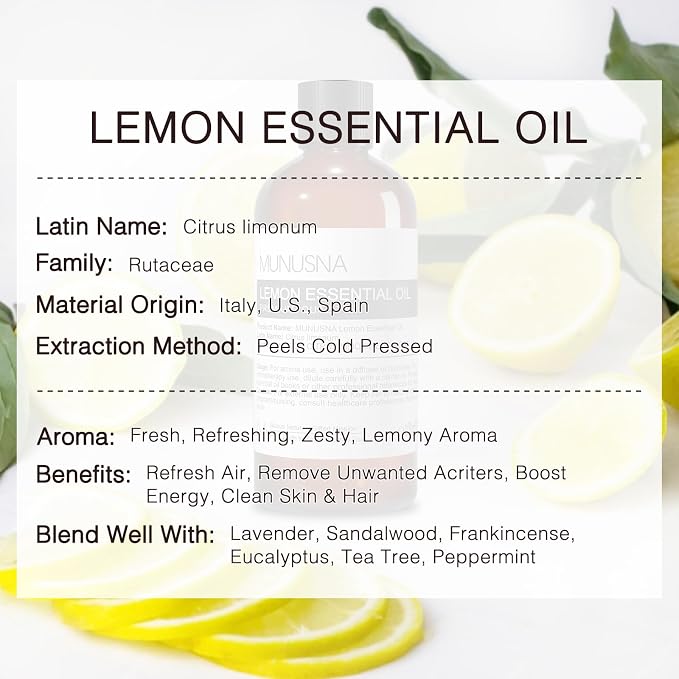 Lemon Essential Oil 100ML, 100% Pure Natural Lemon Oils Premium Grade Aromatherapy Oil for Hair Skin Body Care, Diffuser, Massage, Home, Soap and Candle Making