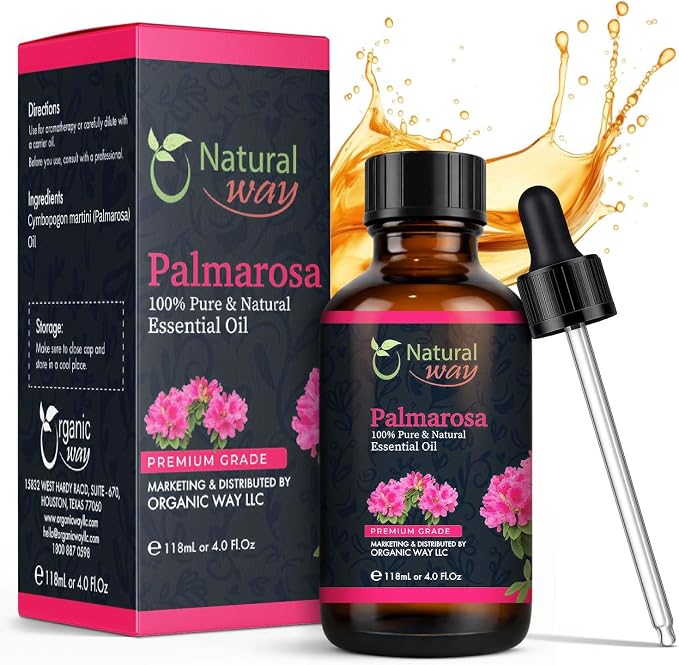 Palmarosa Essential Oil for Diffusers | Natural Aroma Oil for Home Fragrance, Humidifier & DIY Candle Making, Long Lasting Scent for Office, Bedroom & Soothing Scent 4 Fl Oz (120 mL)