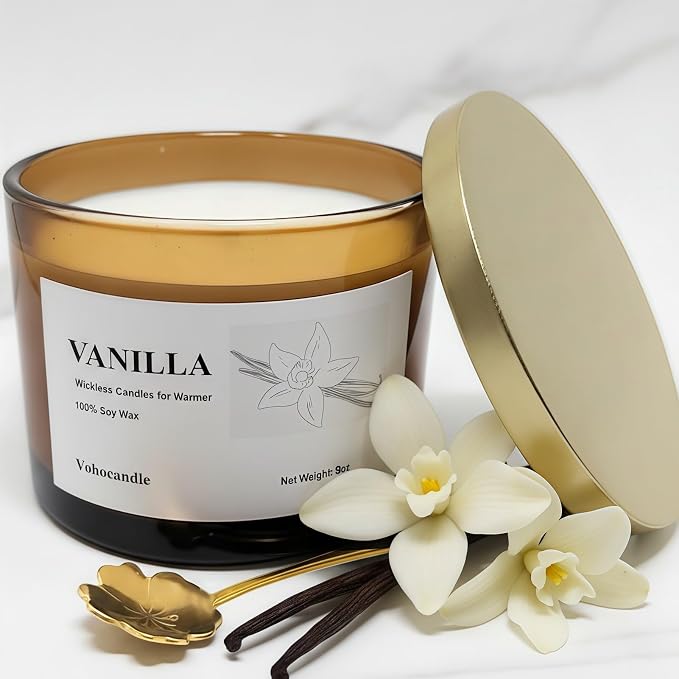 VOHO Vanilla Wickless Candles for Candle Warmer Lamp, 9oz Soy Candles with Stirring Spoon & Lid, Vanilla Candle for Anniversary House Warming Gifts, Wickless Scented Candles for Candle Lamp Warmer