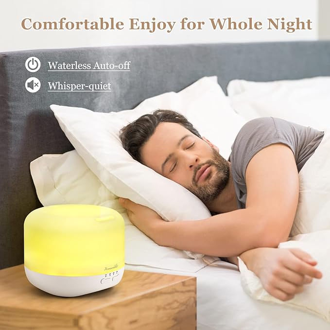 Aromatherapy Essential Oil Diffuser for Room: 500ml Colorful Aroma Air Humidifier with Adjustable Cool Mist Mode, Auto Off Ultrasonic Diffusers for Large Room Home Office(White)